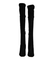 Women's Black Suede Leather Knee High Boots Shoes Lamb