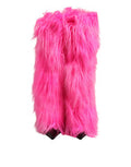 Women's Pink Faux Fur Leather High Heels Boots Shoes