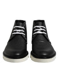 Men's Black White Leather Ankle Boots Shoes And