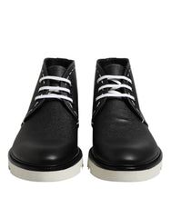 Men's Black White Leather Ankle Boots Shoes And
