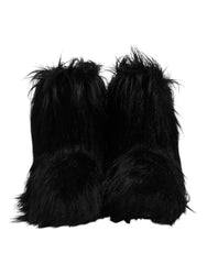 Men's Black Faux Fur Mid Calf Boots Shoes
