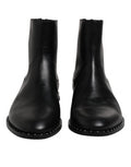 Men's Black Leather Logo Ankle Boots Studded Shoes Calf