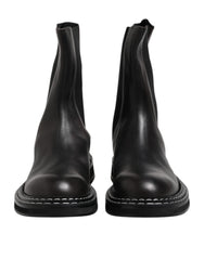 Men's Black Leather Mid Calf Boots Flats Shoes
