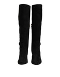 Women's Black Suede Leather Knee High Boots Shoes