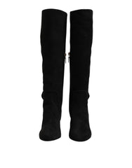 Women's Black Suede Leather Knee High Boots Shoes