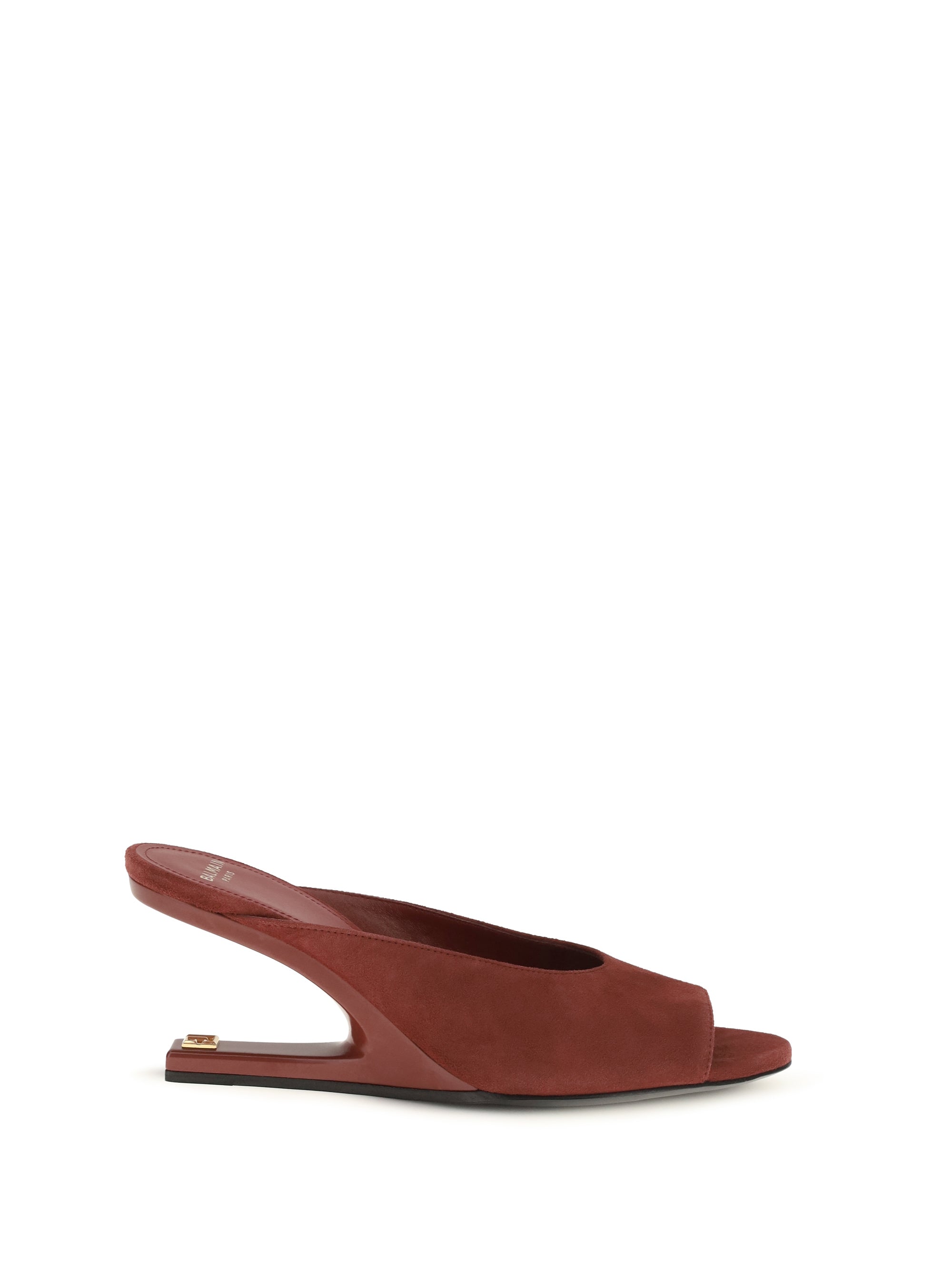 Balmain Suede Open-Toe Slingback Mule — Red