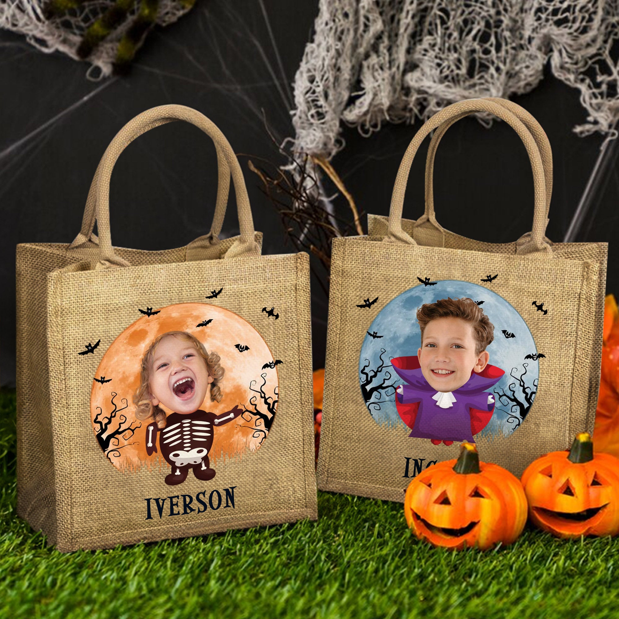 Cara Personalizada Foto Disfraz de Halloween Bolsa de Yute con Nombre Truco o Trato Actividad de Halloween Regalo de Vacaciones para Niños Niñas