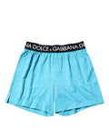 Men's Blue Logo Waist Regular Boxer Shorts Underwear Light Cotton Elastane