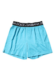 Men's Blue Logo Waist Regular Boxer Shorts Underwear Light Cotton Elastane