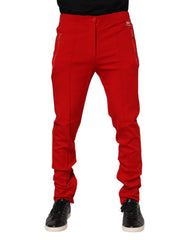 Red Viscose Logo Jogger Men Sweatpants Pants Nylon Elastane