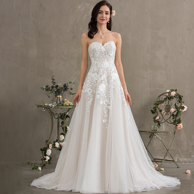Bridal Wedding Dress White Sleeveless Long Sweetheart Ball-Gown Princess