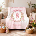 Conejito de acuarela personalizado Corona de lazo Manta suave con el nombre del título y la decoración del hogar inicial Pascua Cumpleaños Regalo para los niños