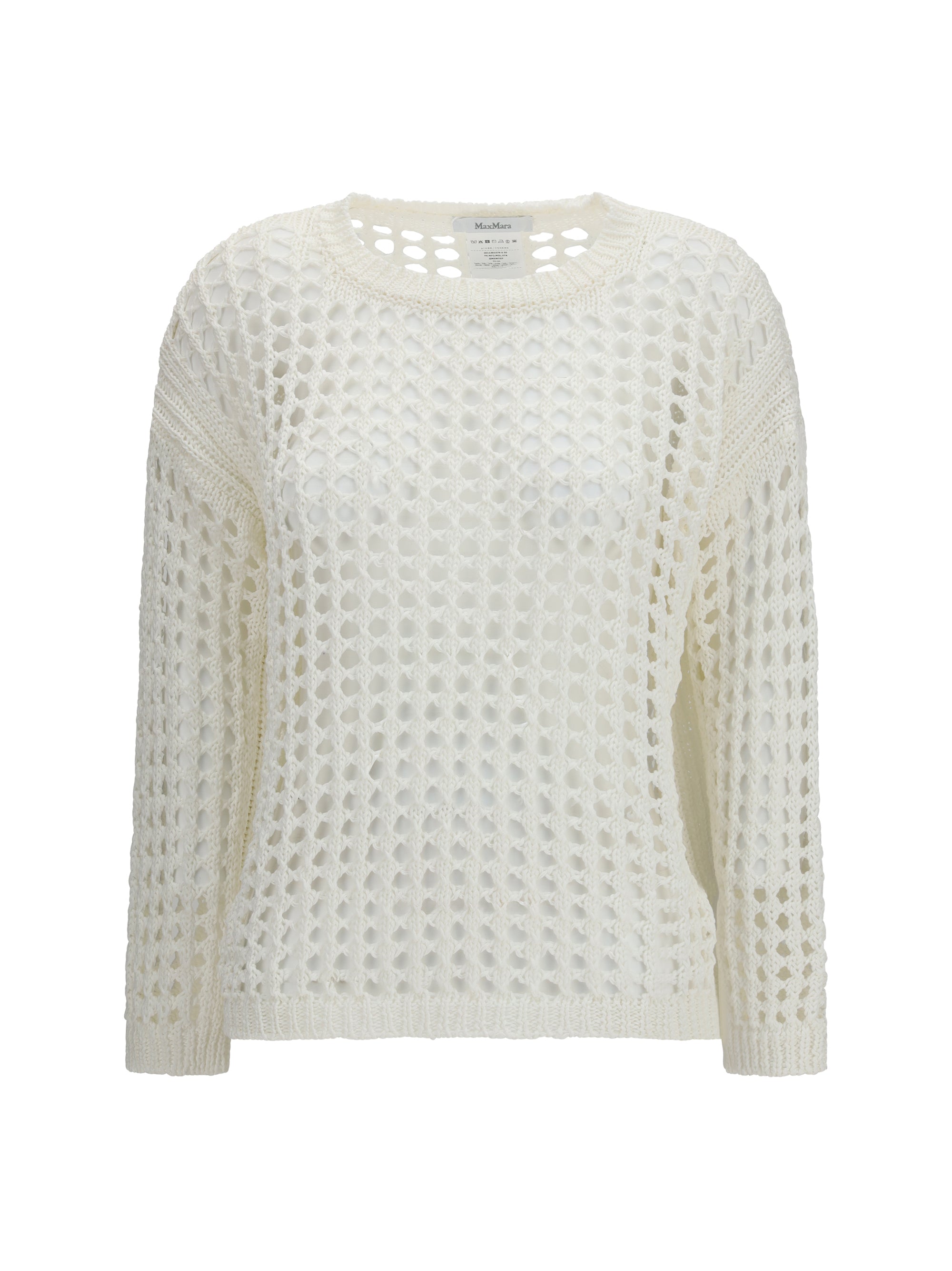 Max Mara Pure Open-Knit Linen-Cotton Sweater — White
