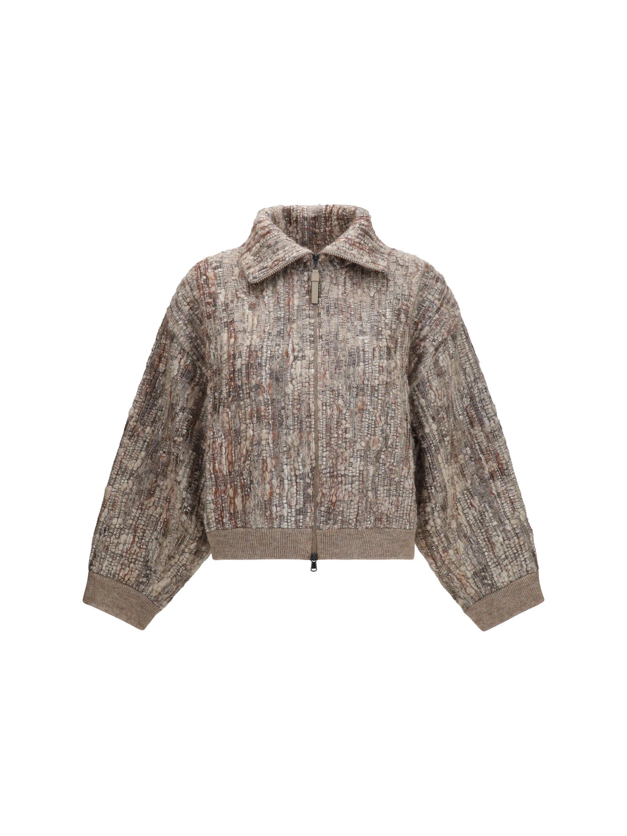 Brunello Cucinelli Perforated Zip Cardigan — Beige
