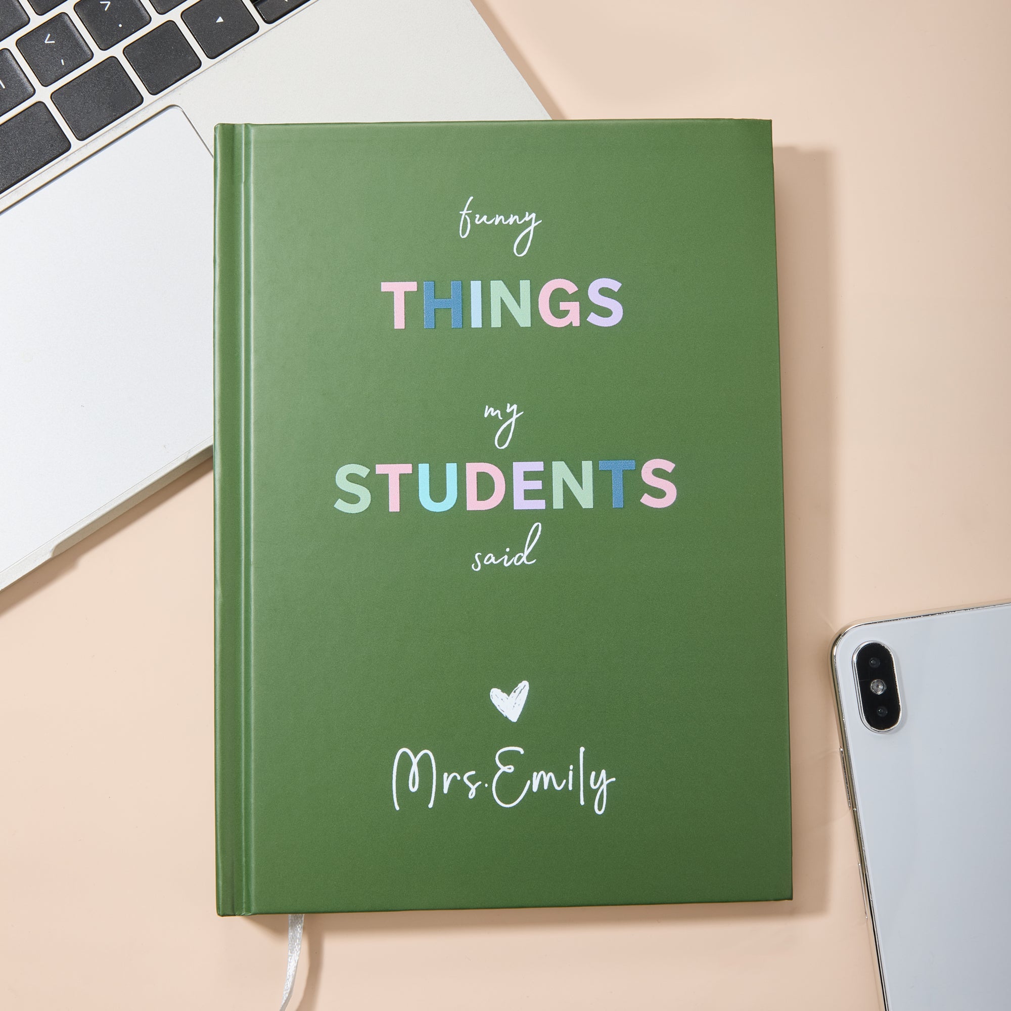 Cuaderno personalizado "Cosas graciosas que dicen mis alumnos" con texto Regalo de cumpleaños de vuelta al cole para profesores