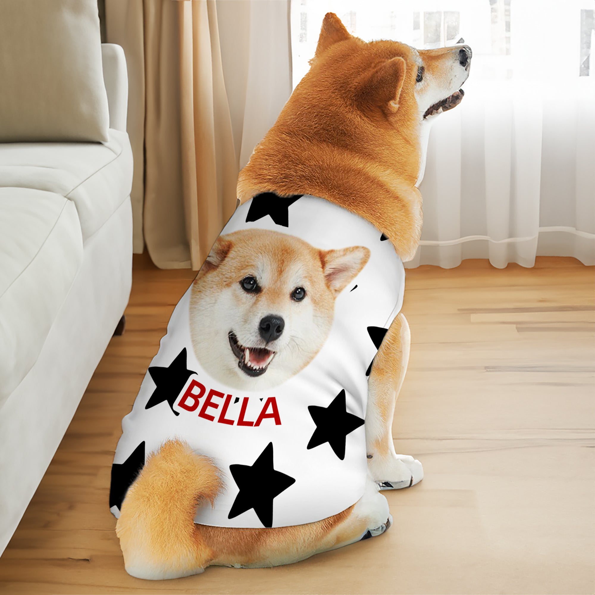 Personalizado Retro Star Bow Foto Diseño 100% Algodón Mascota Chaleco con Nombre Pet Party Birthday Gift for Dog Cat Pet Owners