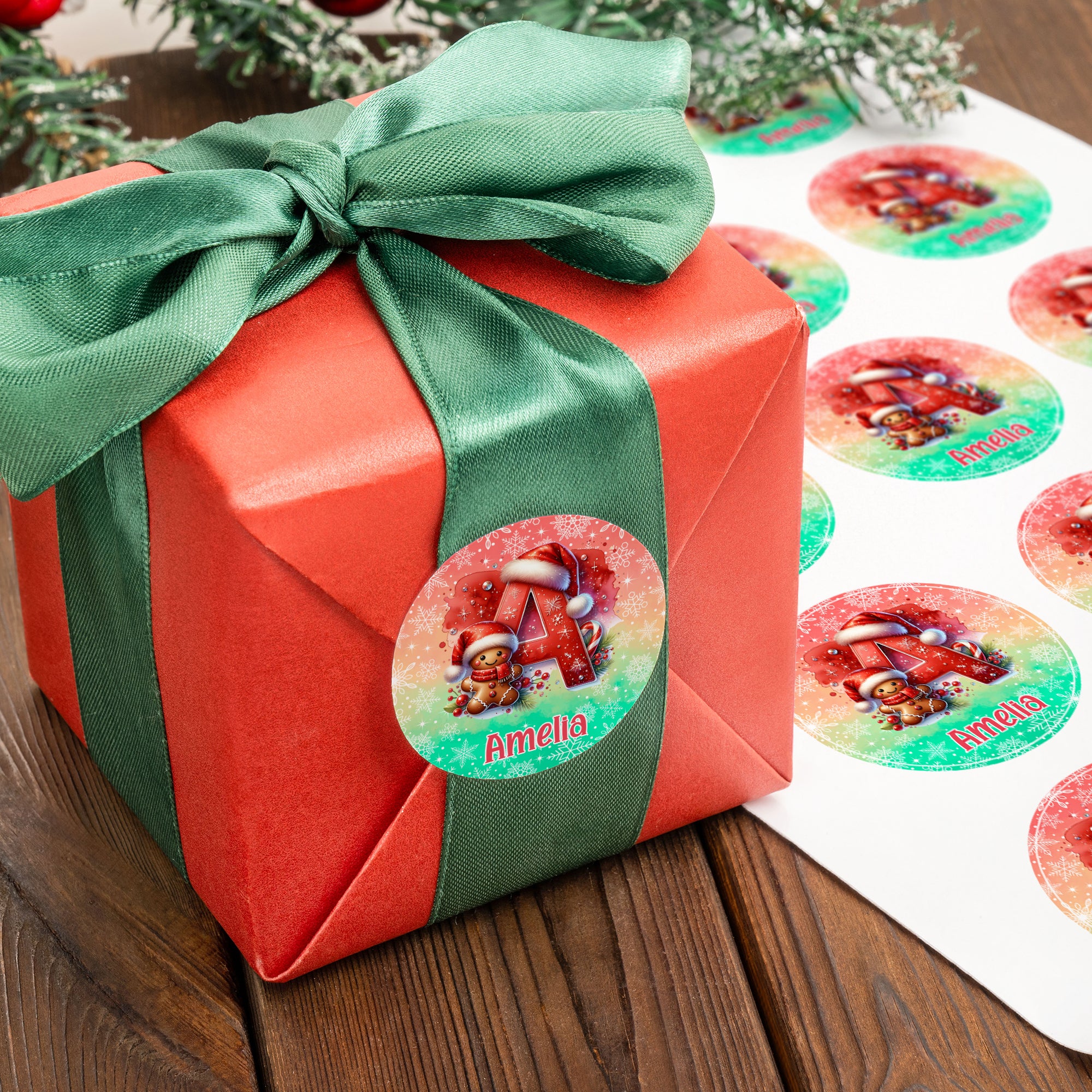 Personalizado lindo reno Santa Claus multicolor impermeable pegatinas etiquetas con nombre y la inicial de regalo decoración de la fiesta de Navidad para la familia Kid