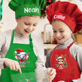 Gorro de Navidad Personalizado de Dibujos Animados de Animales Ajustable para Niños Set de Delantal de Chef con Nombre y Bolsillo para Cocinar Regalo de Navidad para Niños