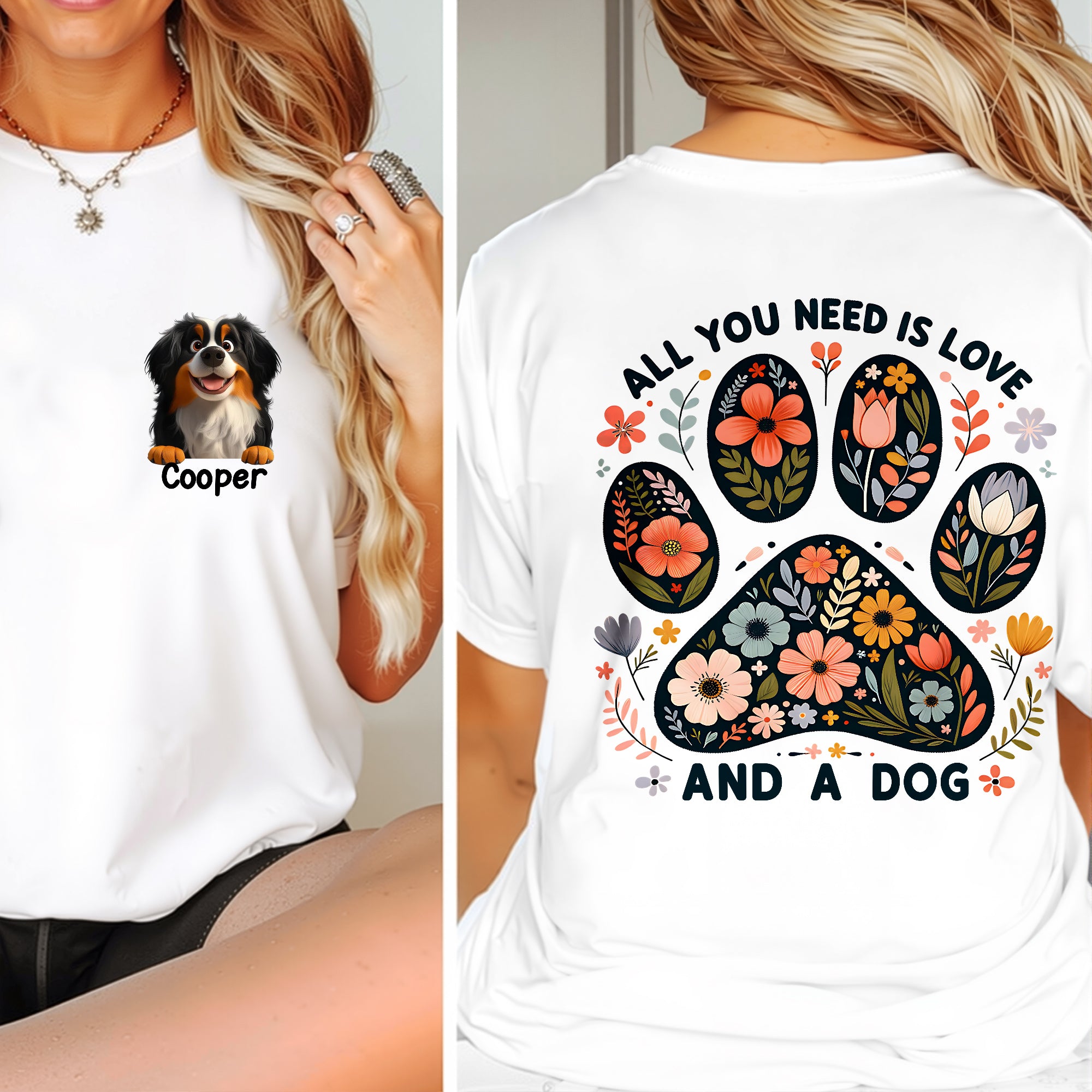 Personalizado 1-3 Lindo 3D Cartoon Perros Camiseta Sudadera con Nombre Cumpleaños Adopción Aniversario Regalo para Mujeres Amantes de los Perros