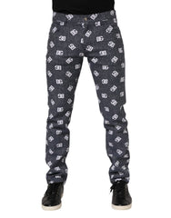 Men's Dark Gray Logo Cotton Skinny Slim Denim Jeans Elastane Clothing
