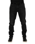 Men's Black Cotton Logo Plaque Skinny Denim Jeans Clothing