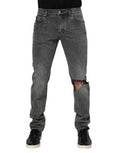Men's Gray Cotton Logo Plaque Denim Jeans Elastane Clothing