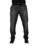 Men's Gray Washed Cotton Loose Denim Jeans Elastane Clothing