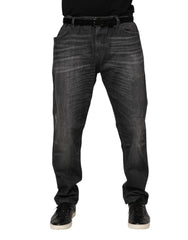 Men's Gray Washed Cotton Loose Denim Jeans Elastane Clothing