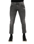 Gray Cotton Logo Plaque Men Denim Jeans Elastane Clothing