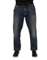 Men's Blue Cotton Logo Plaque Slim Denim Jeans Elastane Clothing