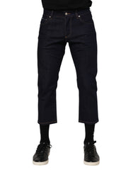 Dark Blue Cotton Logo Slim Fit Men Denim Jeans Clothing