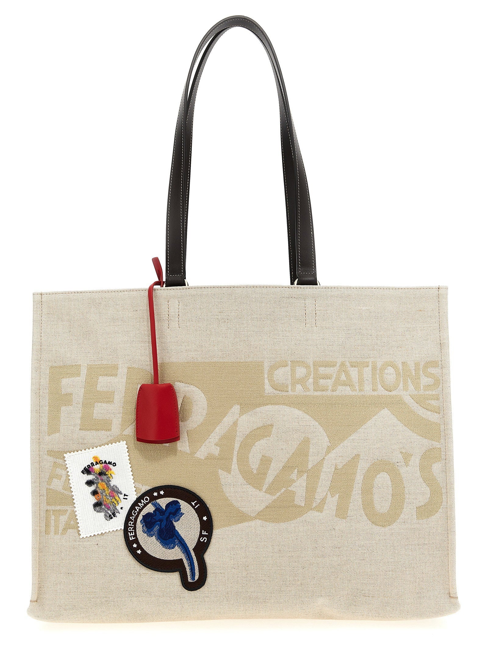 Ferragamo Jacquard Fabric Tote Bag — Beige