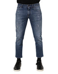 Men's Blue Cotton Logo Plaque Denim Jeans Elastane Clothing
