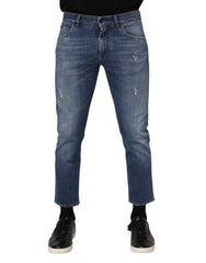 Men's Blue Cotton Logo Plaque Denim Jeans Elastane Clothing