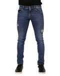 Blue Cotton Logo Plaque Skinny Men Denim Jeans Elastane Clothing