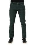 Men's Green Cotton Corduroy Skinny Pants Elastane