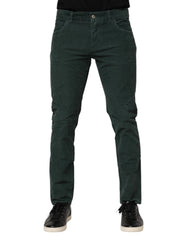 Men's Green Cotton Corduroy Skinny Pants Elastane
