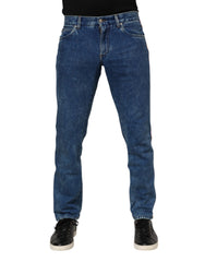 Men's Blue Cotton Logo Plaque Denim Jeans Clothing