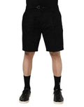 Black Cotton Knee Length Men Bermuda Shorts Elastane