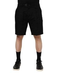 Black Cotton Knee Length Men Bermuda Shorts Elastane