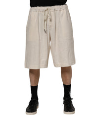 Ivory Cotton Men Bermuda Sweatshorts Shorts Off White