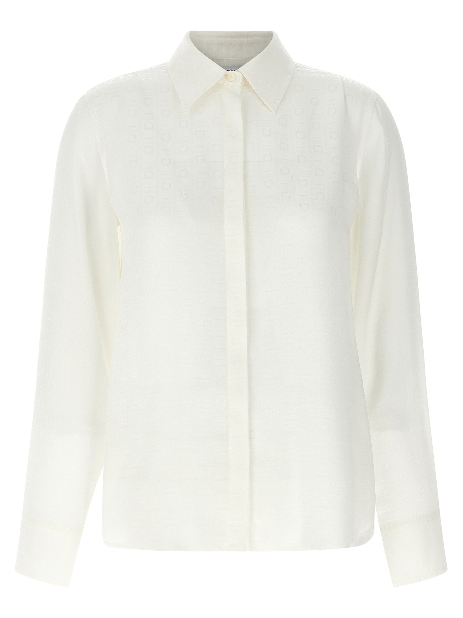 Ferragamo Monogram Jacquard Silk Shirt — White