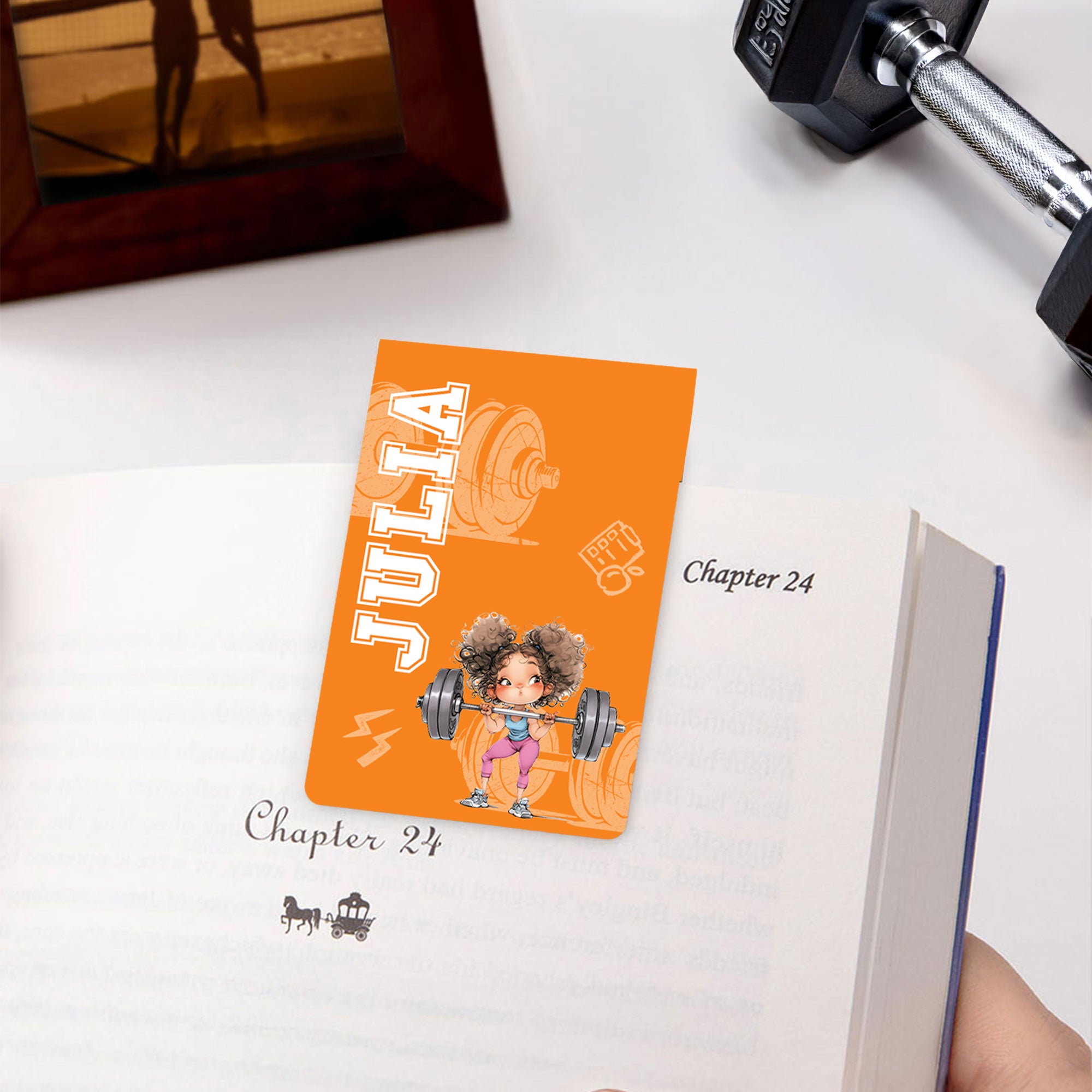 Clip magnético personalizado para marcapáginas de chica fitness con mancuerna y nombre Regalo de cumpleaños para chicas gimnastas amantes de los libros