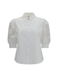 Valentino Sangallo Lace Puff Sleeves Shirt — White