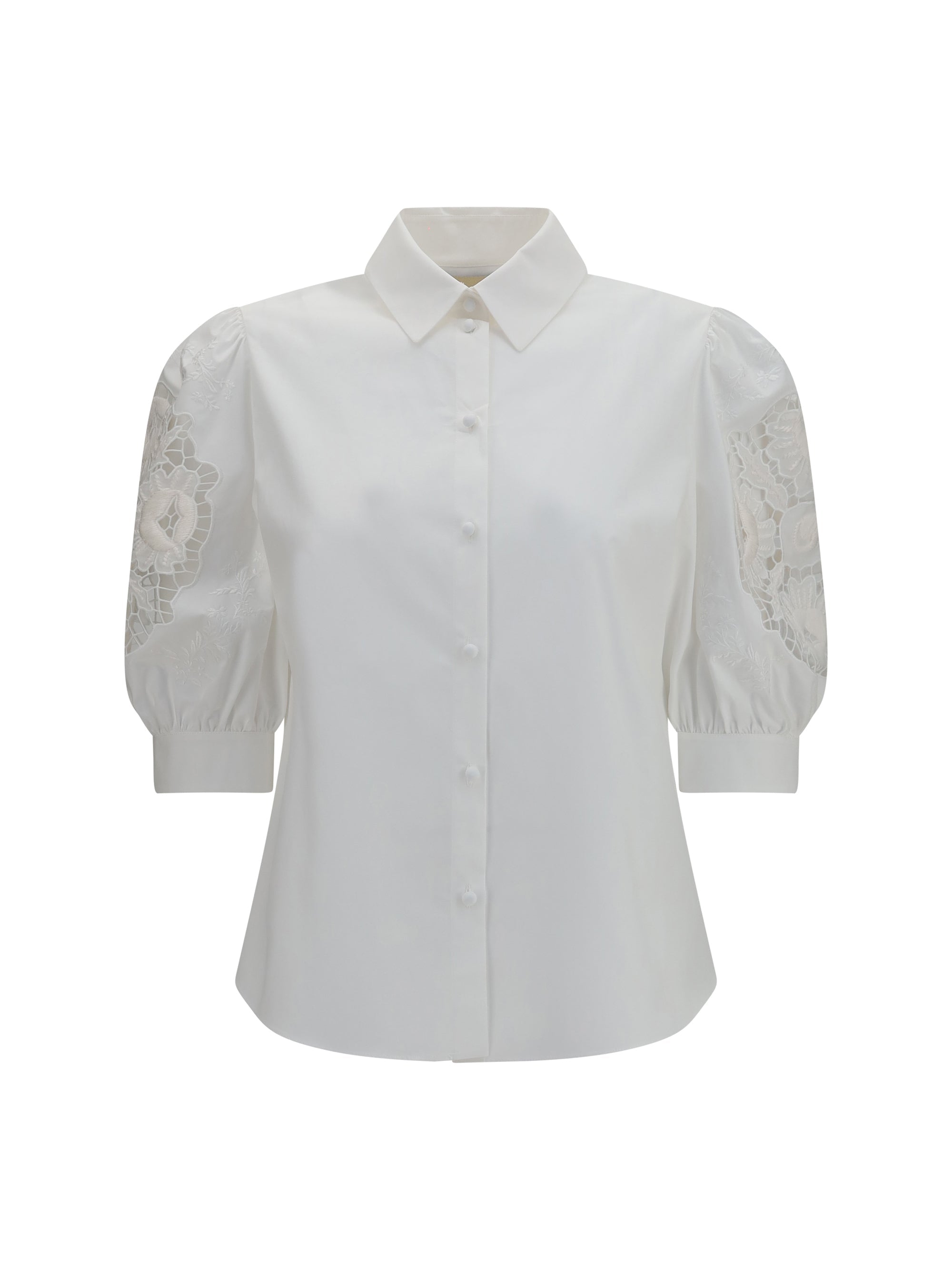 Valentino Sangallo Lace Puff Sleeves Shirt — White