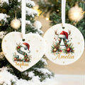 Personalizado lindo reno Santa sombrero inicial de cerámica ornamento de Navidad con el nombre de Navidad Decoración Regalo para amigos de la familia