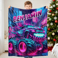 Monstruo de neón personalizado Manta blanda con nombre Decoración del hogar Regalo de cumpleaños para niños amantes de los camiones