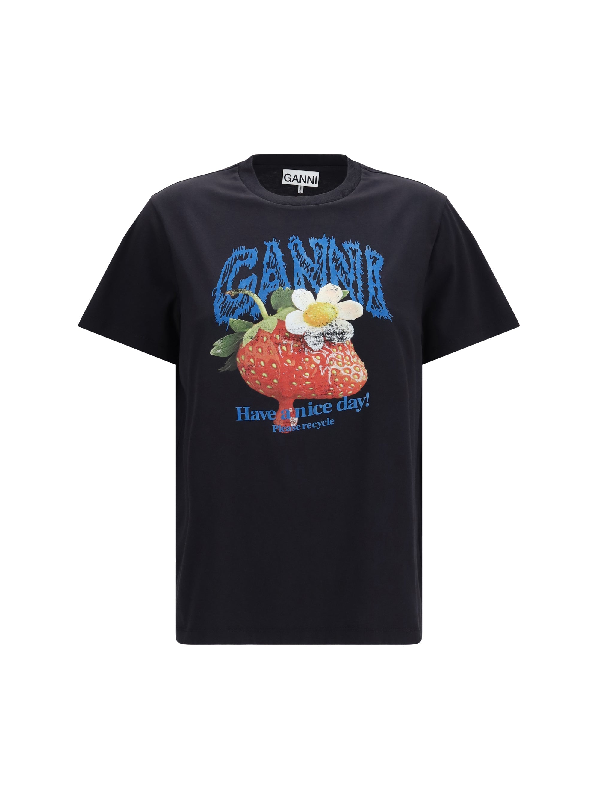 Ganni Graphic Strawberry Print T-Shirt — Black