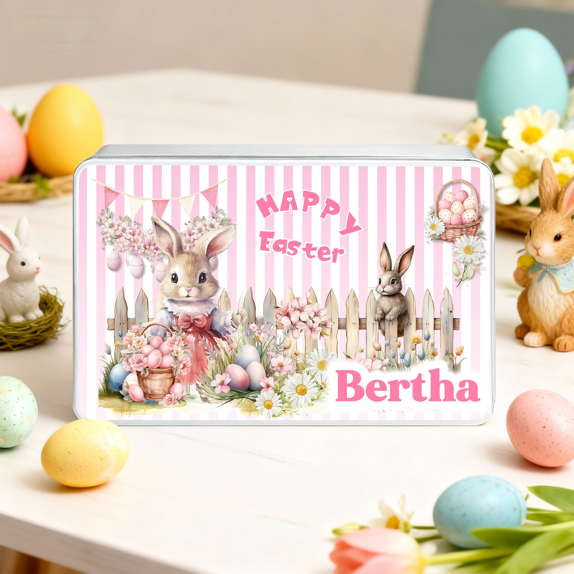 Conejito de Pascua Personalizado Feliz Pascua Lindo Huevo de Pascua Biscuit Caja de Almacenamiento con Nombre Fiesta de Pascua Regalo para Niños Niñas