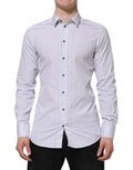 Men's White Blue Striped Cotton Gold Formal Shirt And